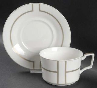 Noritake Trieste Flat Cup & Saucer Set, Fine China Dinnerware   Metallic Geometr