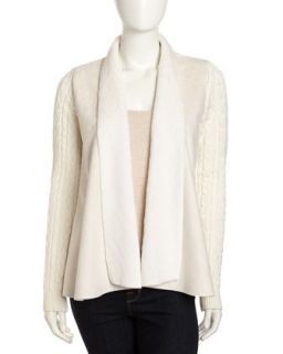 Faux Fur Cable Sleeve Cascade Cardigan, Ivory