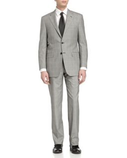 Micro Houndstooth Print Two Piece Suit, Grey