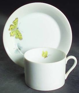 Fitz & Floyd Pastel Poppy (White Background) Flat Cup & Saucer Set, Fine China D